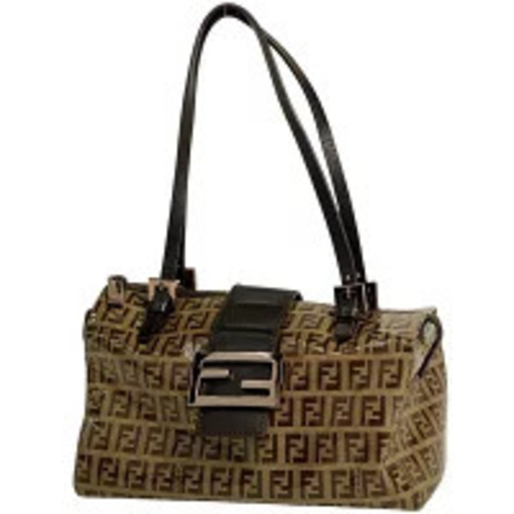 Fendi Zucchino Shoulder Bag Hobo Handbag Canvas Brown